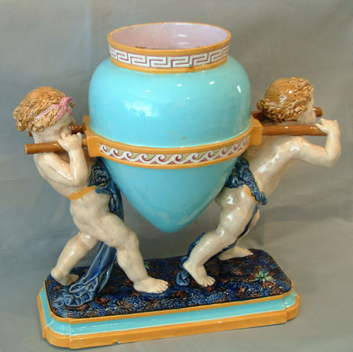 minton majolica vase by Carrier de belleuse