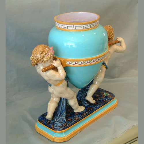 minton majolica vase by Carrier de belleuse