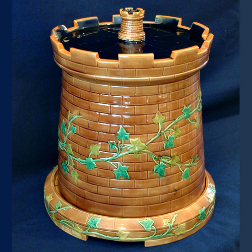 brownfield  majolica cheese keeper 