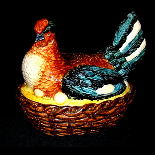 hugo lonitz majolica hen tureen