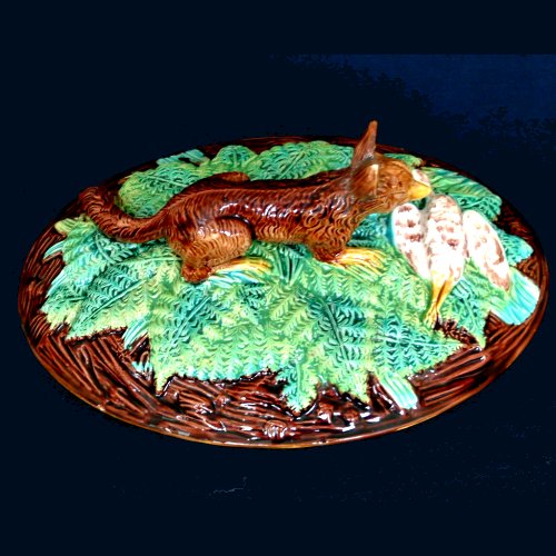 G Jones majolica fox game tureen