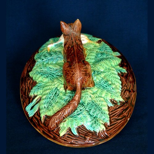 G Jones majolica fox game tureen