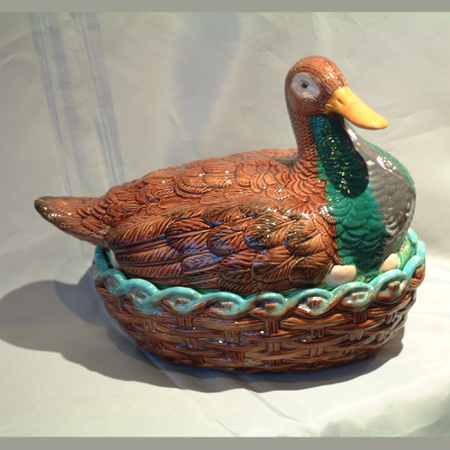 William Brownfield majolica duck on nest tureen