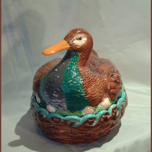 William Brownfield majolica duck on nest tureen