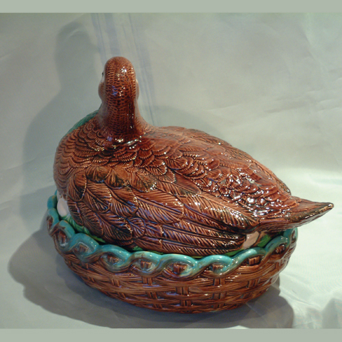 William Brownfield majolica duck on nest tureen