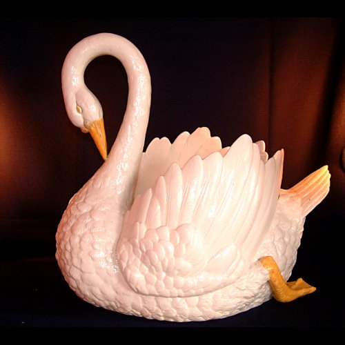 majolica swan jardinere
