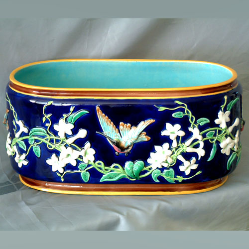 g jones majolica hummingbird jardinere