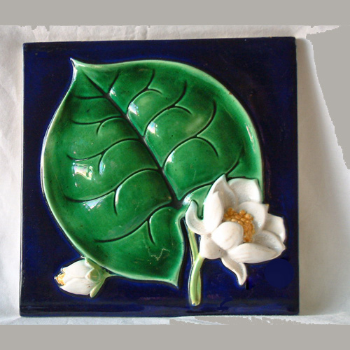 G Jones majolica lily tile 