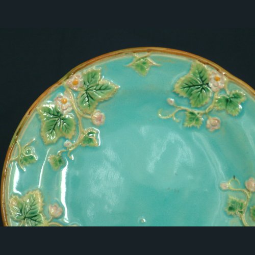 G Jones majolica strawberry plate