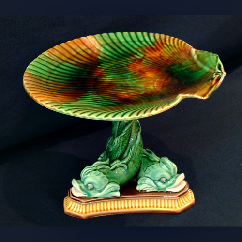 wedgwood majolica dolphin and shell compor