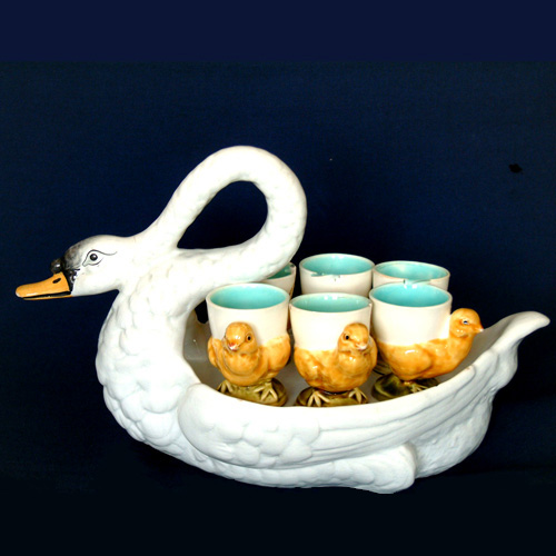 french majolica swan egg sup holder