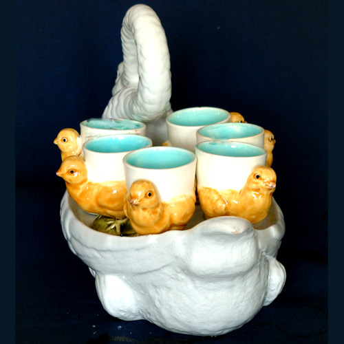 french majolica swan egg server