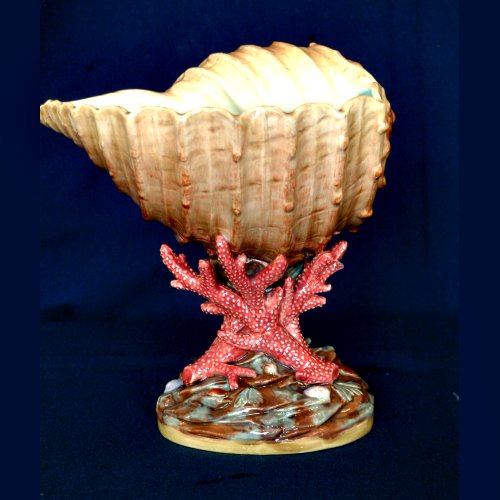 copeland majolica shell & coral vase